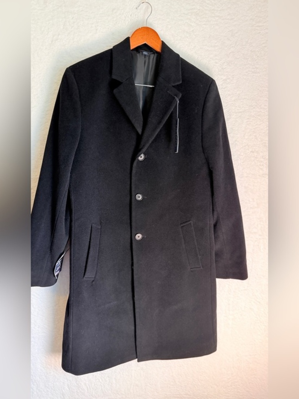 Hathaway Platinum Wool Cashmere Black Topcoat Overcoat Size 40 R NWT